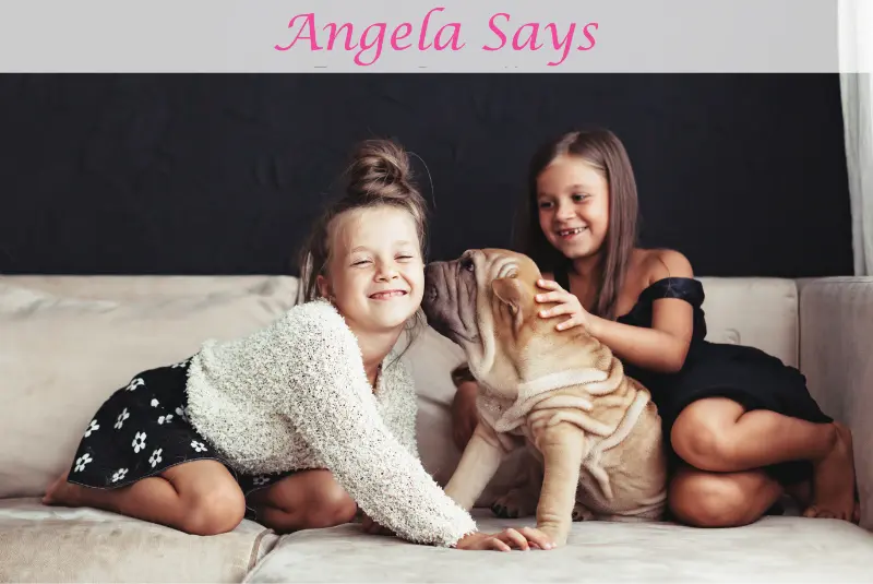 Kids and pets on sofa